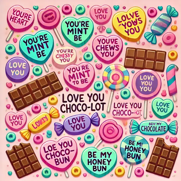 Silly candy Valentine wordplay